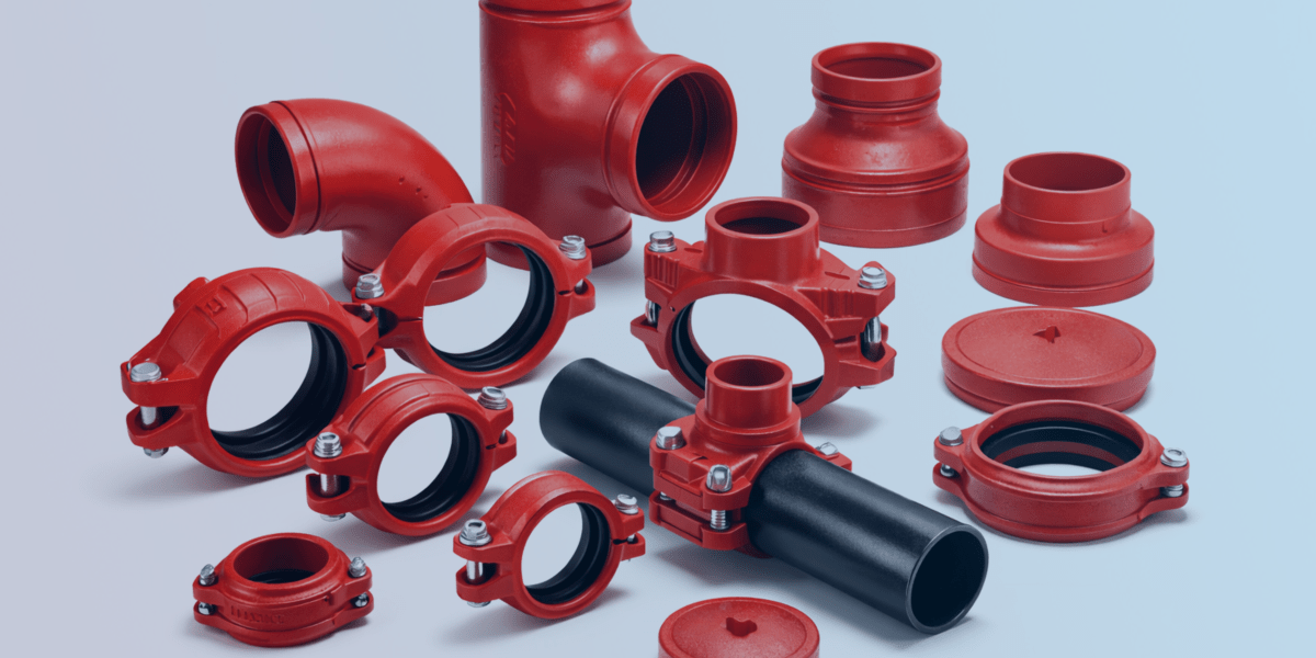 conexões ranhuradas na cor vermelha